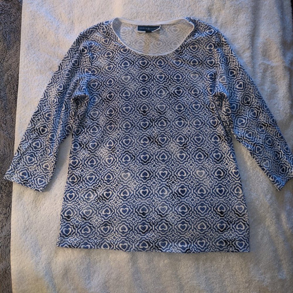 Karen Scott 3/4 Sleeve Printed Spring Top Size Small